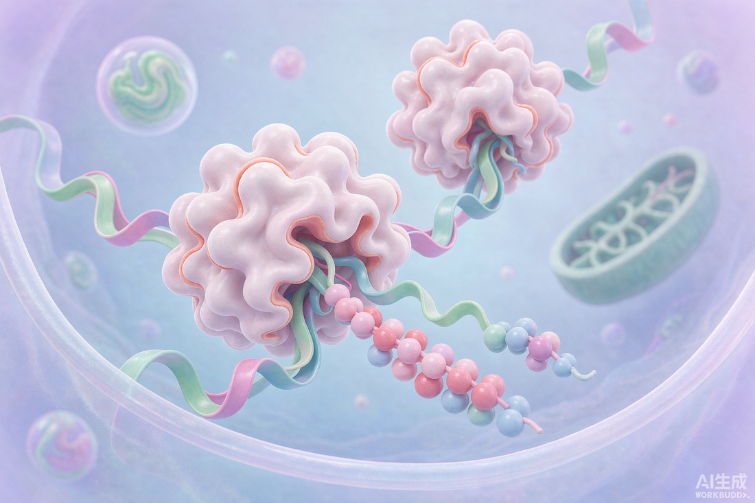 Illustration of protein synthesis inside a living cell