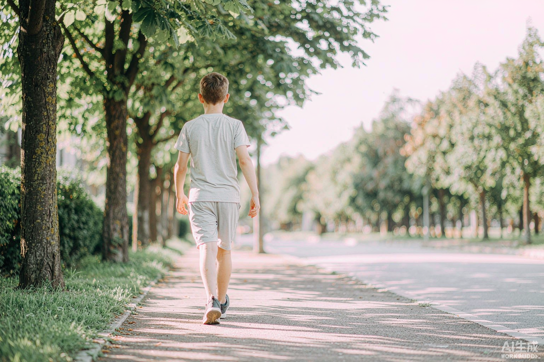 Person walking along a leafy sidewalk in soft morning light building a simple daily walking habit