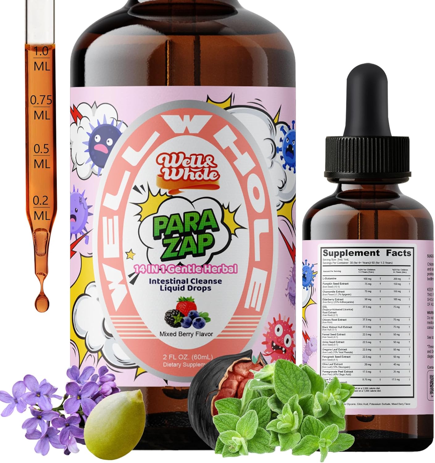 Black Walnut Gut Cleanse Liquid for Kids, Natural Gut Detox for Children Drops, 14 In 1 Digestive Health & Immune Support with Cloves, Pumpkin Seeds, Gentle-Herbal, Kids-Friendly & Alcohol-Free