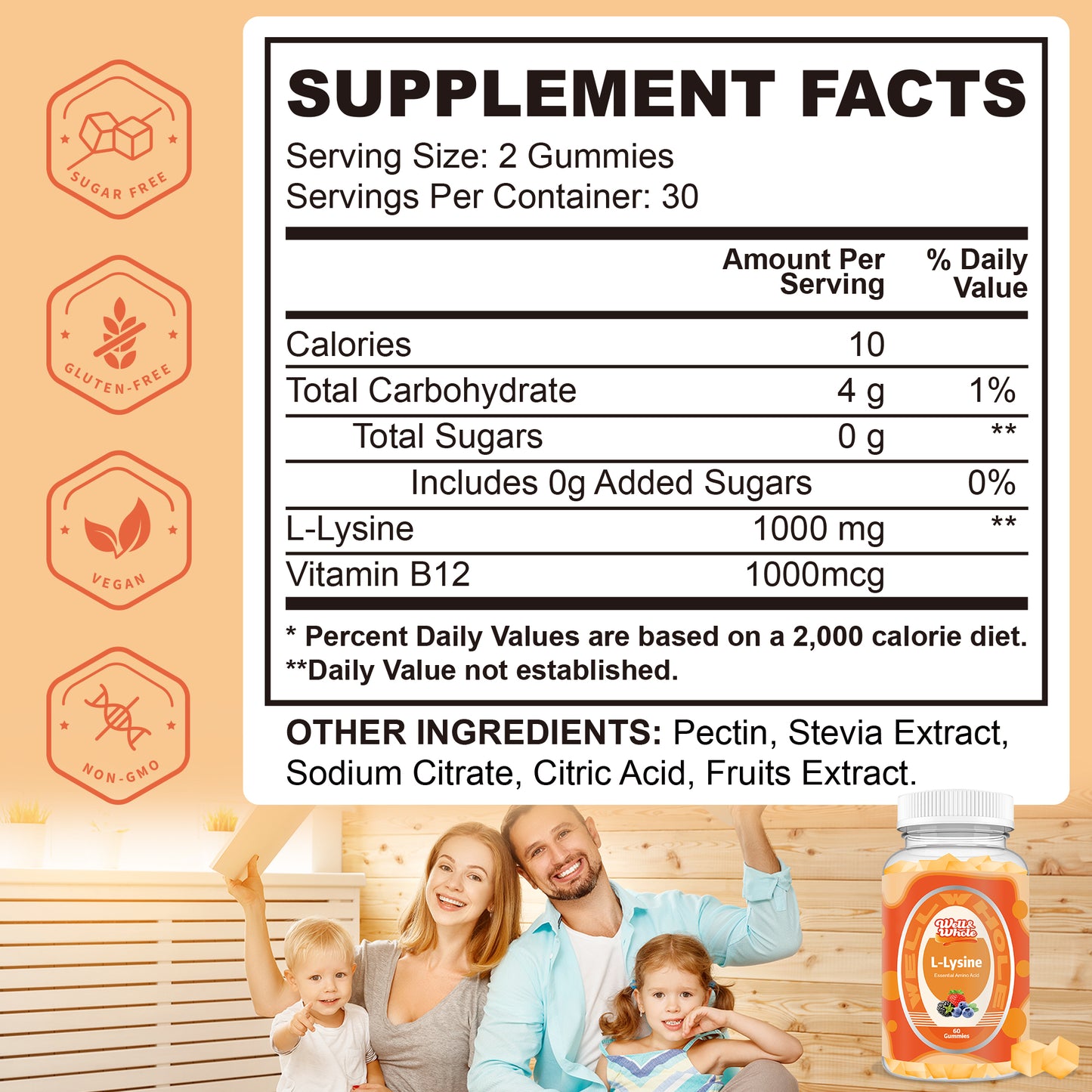 L-Lysine 1000mg Essential Amino Acid Supplement Gummies for Kids and Adults