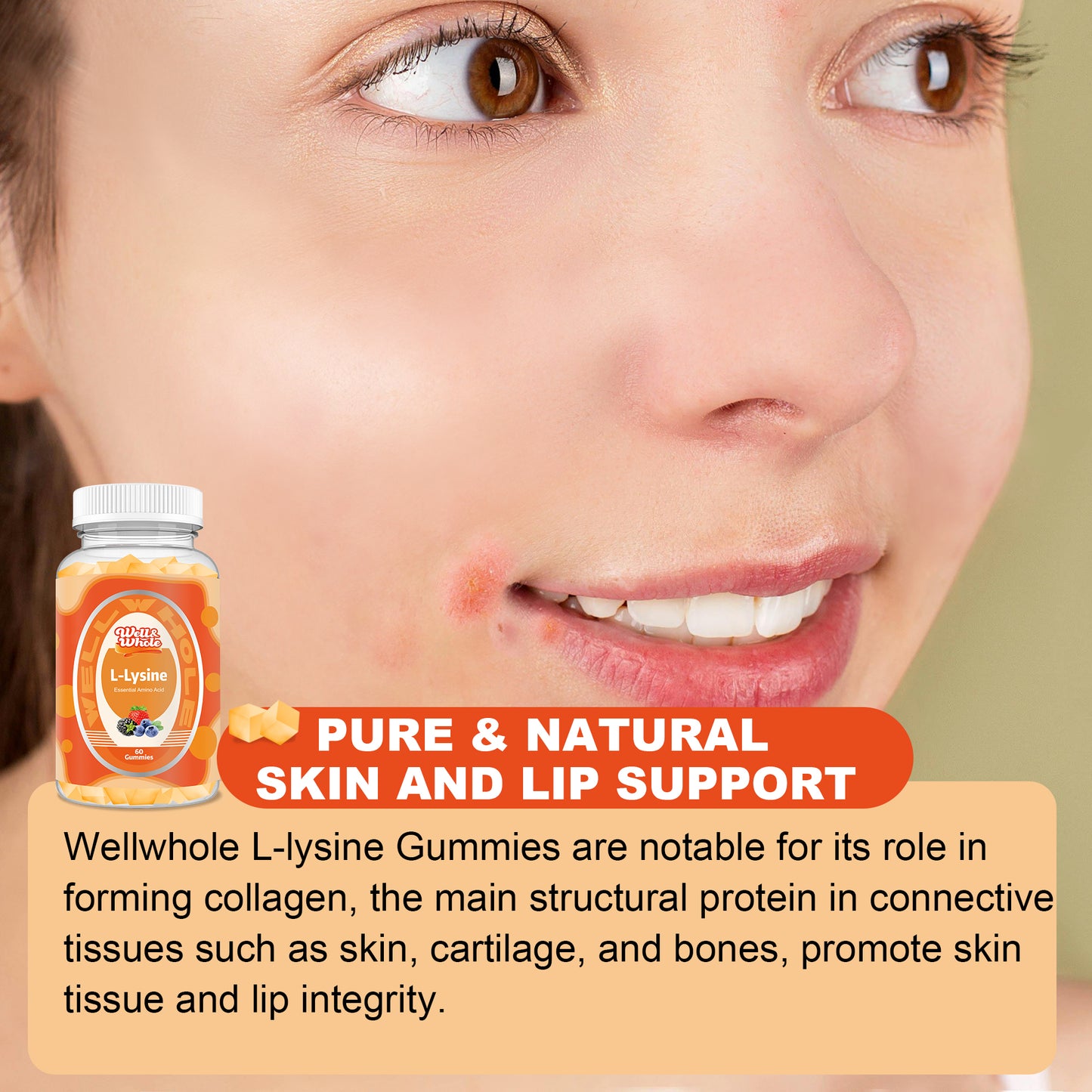 L-Lysine 1000mg Essential Amino Acid Supplement Gummies for Kids and Adults