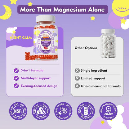 Magnesium Bisglycinate Gummies with Apigenin & B6, Melatonin Free, 60 Ct | Gentle on Stomach, Chelated with Glycine, Night Calm Routine
