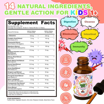 Black Walnut Gut Cleanse Liquid for Kids, Natural Gut Detox for Children Drops, 14 In 1 Digestive Health & Immune Support with Cloves, Pumpkin Seeds, Gentle-Herbal, Kids-Friendly & Alcohol-Free