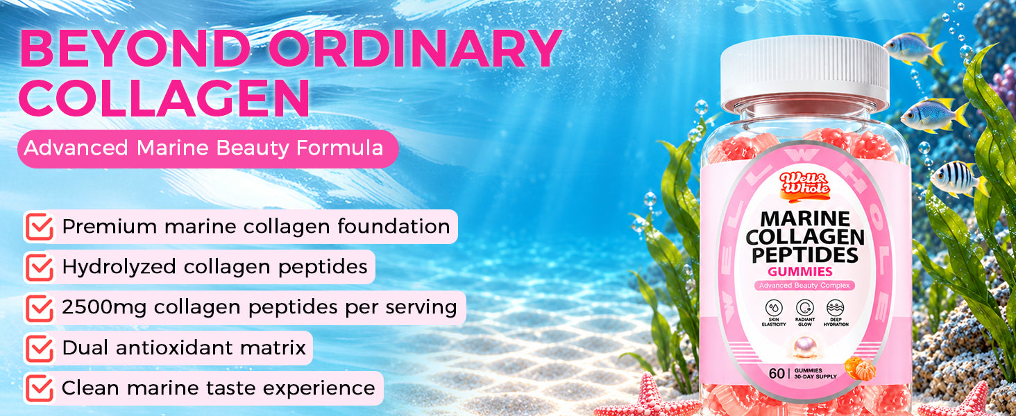 Marine Collagen Peptides Gummies, Ergothioneine, Astaxanthin, 60 Ct product and lifestyle image