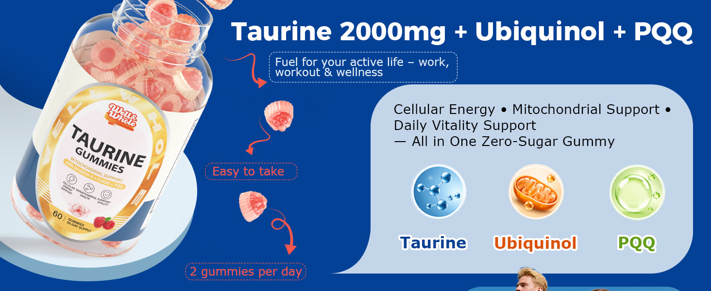 Taurine Gummies with Ubiquinol CoQ10 & PQQ, Sugar Free, 60 Cts product and lifestyle image