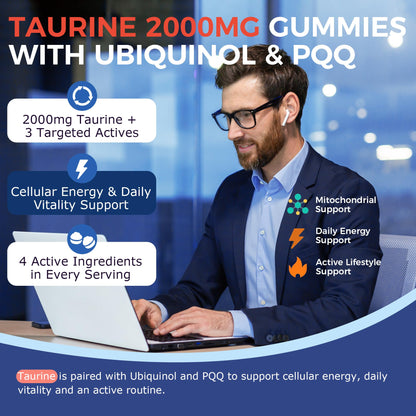 Taurine Gummies with Ubiquinol CoQ10 & PQQ, Sugar Free, 60 Cts