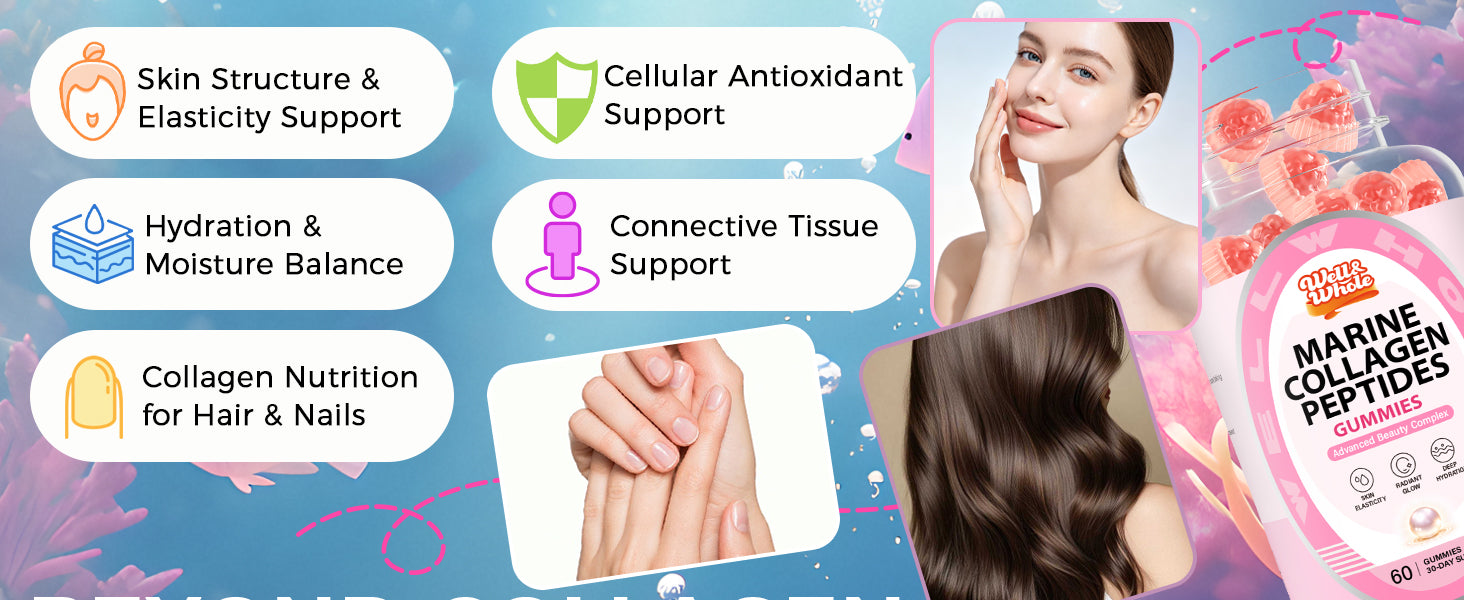 Marine Collagen Peptides Gummies, Ergothioneine, Astaxanthin, 60 Ct product and lifestyle image