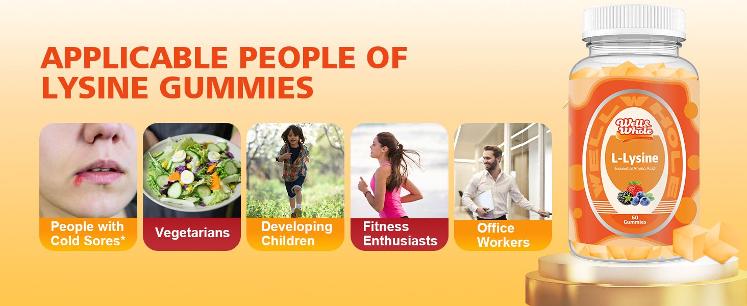 L-Lysine 1000mg Essential Amino Acid Supplement Gummies for Kids and Adults