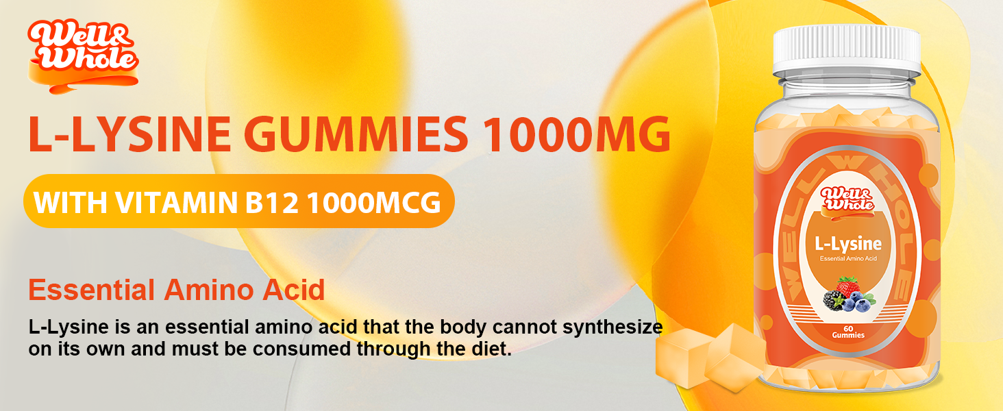L-Lysine 1000mg Essential Amino Acid Supplement Gummies for Kids and Adults
