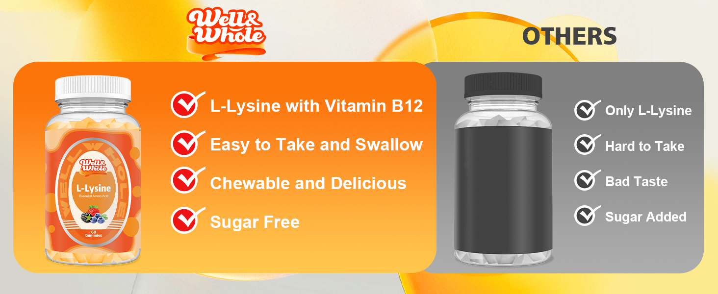 L-Lysine 1000mg Essential Amino Acid Supplement Gummies for Kids and Adults