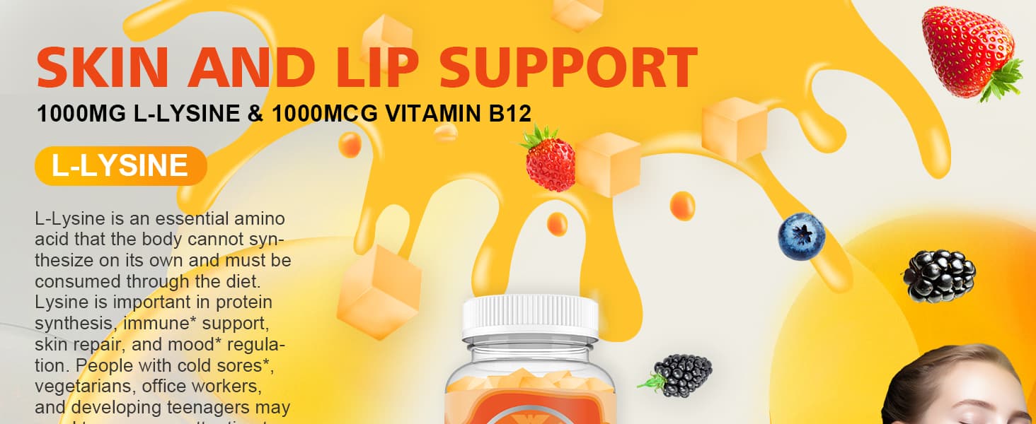 L-Lysine 1000mg Essential Amino Acid Supplement Gummies for Kids and Adults