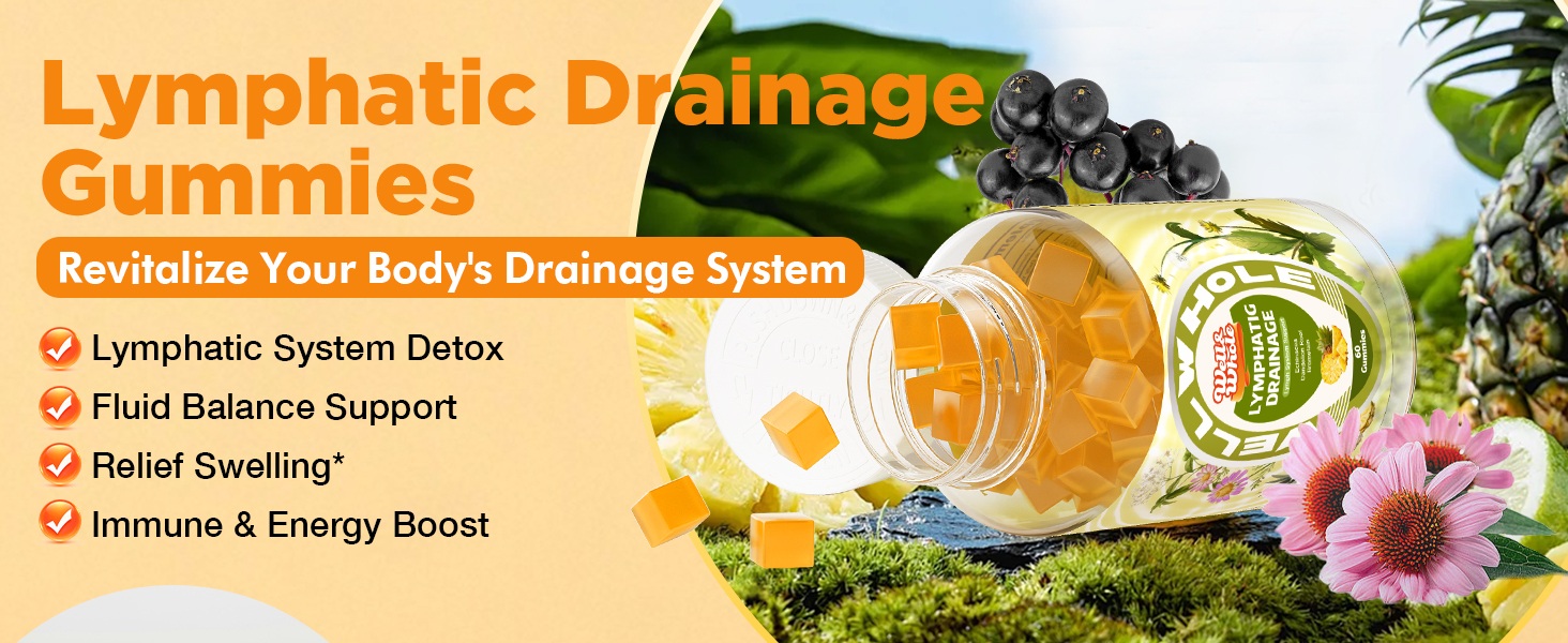 Lymphatic Drainage Supplements Gummies with Echinacea Dandelion Burdock for Adults with Immune and Energy Support