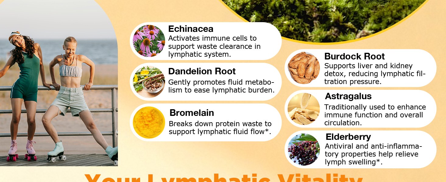 Lymphatic Drainage Supplements Gummies with Echinacea Dandelion Burdock for Adults with Immune and Energy Support
